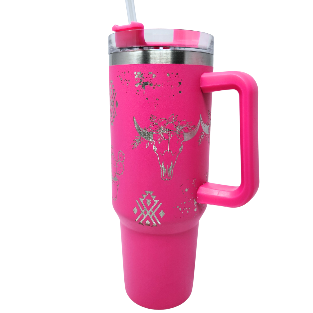 40oz Stanley Dupe Pink Floral Sublimation Tumbler 