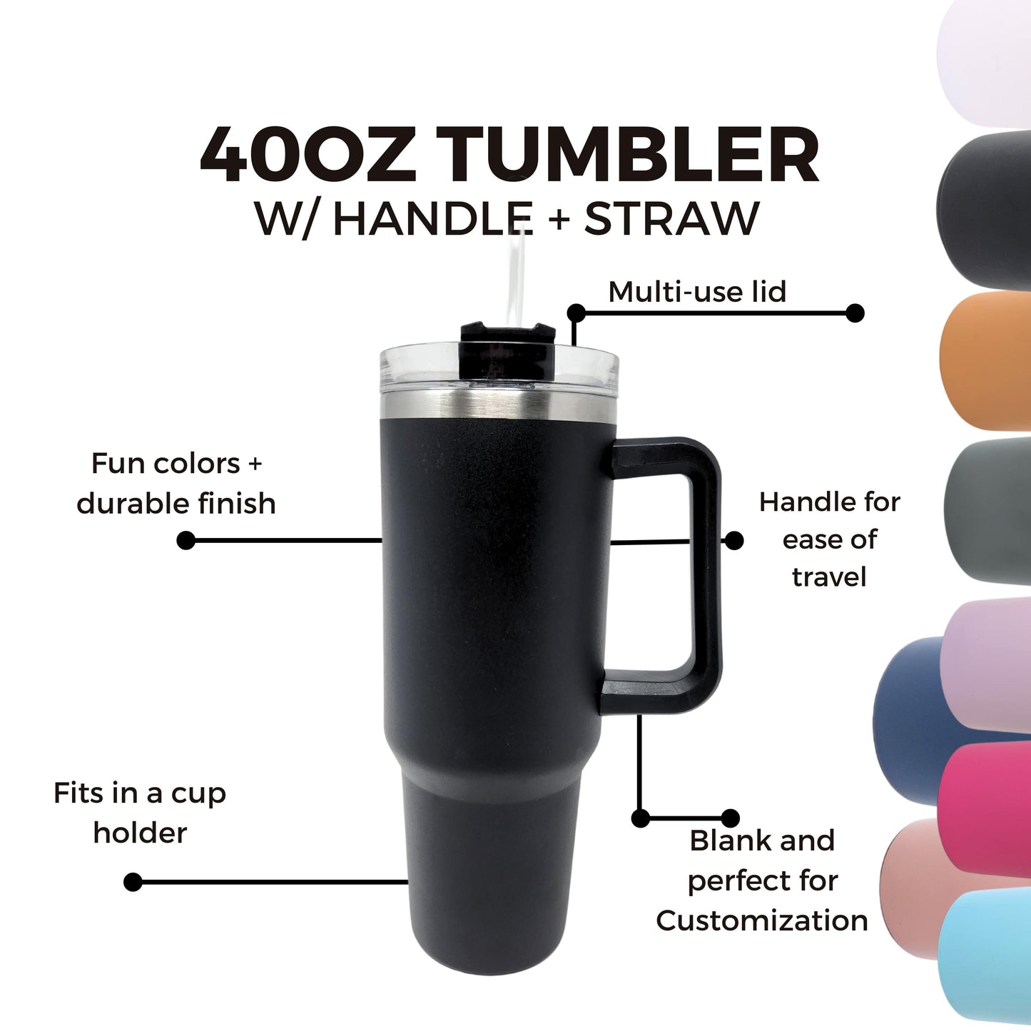 Wholesale 40 OZ Adventure Tumblers White With Metal Handle, Metal Stra –  PYD LIFE